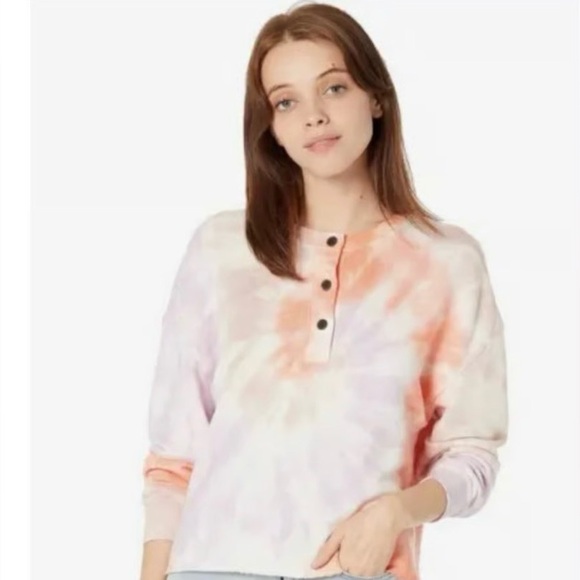 Free People Tops - FREE PEOPLE N: PHILANTHROPY WOMENS FRONT BUTTON TIE DIE CROP SWEATSHIRT NWT